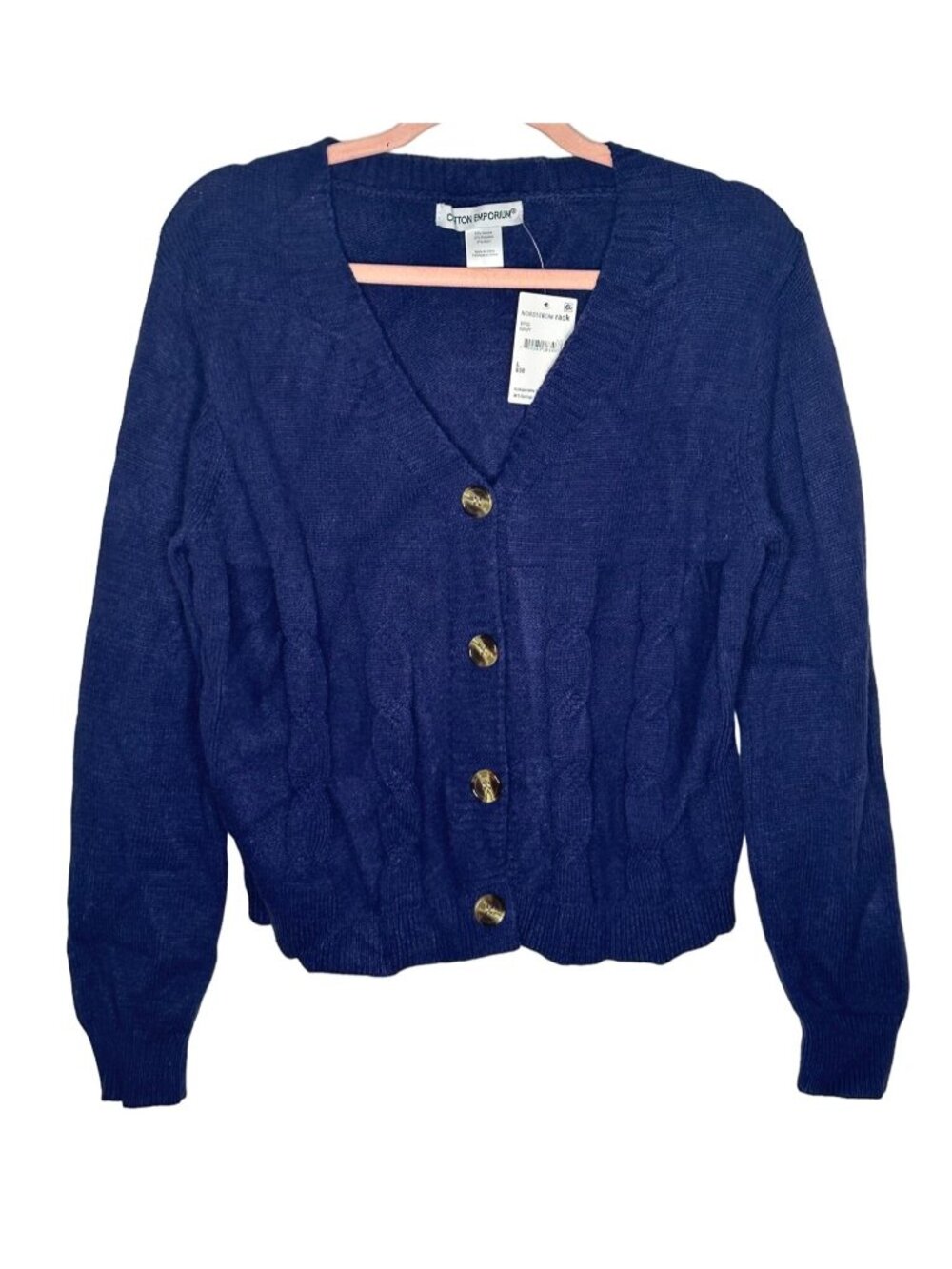 NWT Cotton Emporium cable knit button front v neck cardigan size L